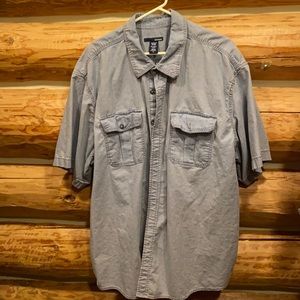 Denim shirt sleeve button up shirt